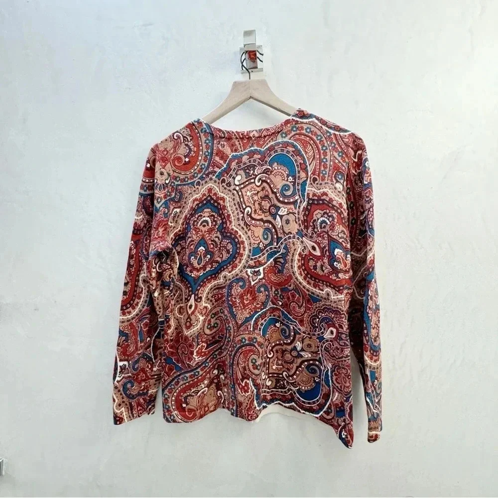 Christopher Banks || Earthy Paisley Cardigan Sweater Size Medium - Picture 3 of 7